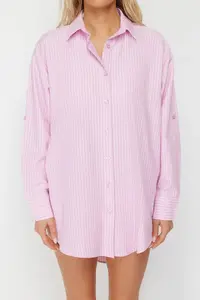 TRENDYOLMİLLA beachwear Pink Striped Weaving Maxi Shirt - Image 4