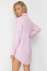 TRENDYOLMİLLA beachwear Pink Striped Weaving Maxi Shirt - Image 5