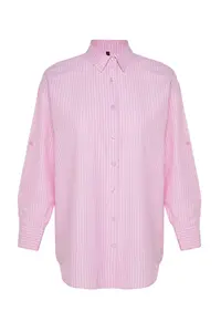 TRENDYOLMİLLA beachwear Pink Striped Weaving Maxi Shirt - Image 6