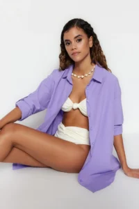 TRENDYOLMİLLA beachwear Lilac Weaving Maxi Shirt