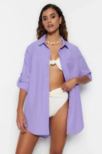 TRENDYOLMİLLA beachwear Lilac Weaving Maxi Shirt - Image 2