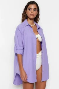 TRENDYOLMİLLA beachwear Lilac Weaving Maxi Shirt - Image 3