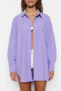 TRENDYOLMİLLA beachwear Lilac Weaving Maxi Shirt - Image 4
