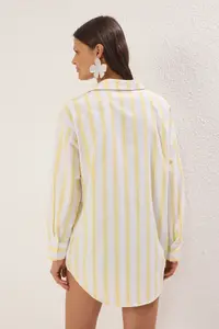 TRENDYOLMİLLA beachwear Yellow Striped Weaving Maxi Shirt - Image 4