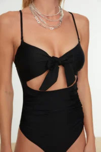 TRENDYOLMİLLA Black Cut Out Detailed Strapless Covered Regular Swimsuit - Image 2