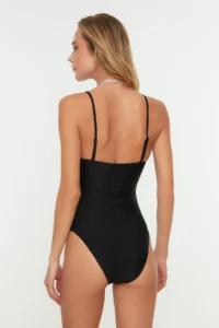 TRENDYOLMİLLA Black Cut Out Detailed Strapless Covered Regular Swimsuit - Image 5