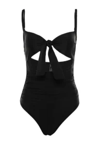 TRENDYOLMİLLA Black Cut Out Detailed Strapless Covered Regular Swimsuit - Image 6