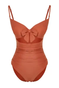 TRENDYOLMİLLA Brick Rejection Cut Out Detailed Strapless Covered Regular Swimsuit - Image 7