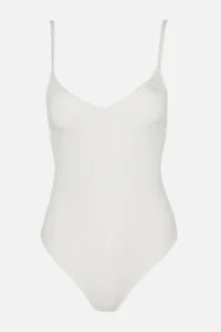 TRENDYOLMİLLA Ecru textured Low-cut back V-neck Covered Regular Basic Swimsuit - Image 7