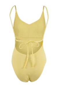 TRENDYOLMİLLA Yellow textured Low-cut back V-neck Covered Regular Basic Swimsuit - Image 2
