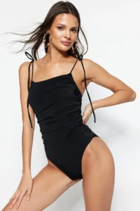 TRENDYOLMİLLA Black Drapeli Square Neck Covered brazilian Swimsuit