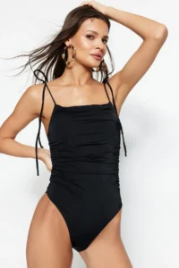 TRENDYOLMİLLA Black Drapeli Square Neck Covered brazilian Swimsuit - Image 2