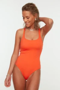 TRENDYOLMİLLA Pomegranate U-Neck Covered Regular Swimsuit