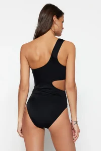TRENDYOLMİLLA Black Cut Out/Window Detailed One Shoulder Covered Regular Swimsuit - Image 6