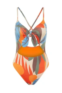 TRENDYOLMİLLA Tropical Patterned Cut Out/Window Detailed V-neck Covered Regular Swimsuit - Image 6