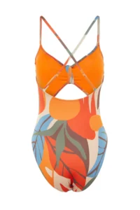 TRENDYOLMİLLA Tropical Patterned Cut Out/Window Detailed V-neck Covered Regular Swimsuit - Image 8
