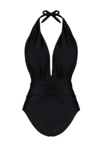 TRENDYOLMİLLA Black Shirred Deep V-neck Covered Regular Swimsuit - Image 6