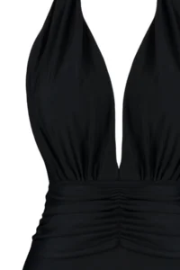 TRENDYOLMİLLA Black Shirred Deep V-neck Covered Regular Swimsuit - Image 7