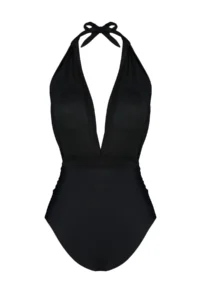 TRENDYOLMİLLA Black Shirred Deep V-neck Covered Regular Swimsuit - Image 8