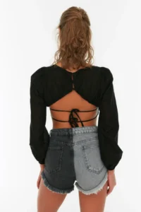 TRENDYOLMiLLA Color Bloklu denim Split Beach Mini High Waist Shorts & Bermuda - Image 3