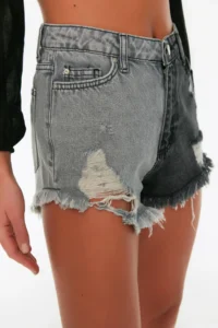 TRENDYOLMiLLA Color Bloklu denim Split Beach Mini High Waist Shorts & Bermuda - Image 5
