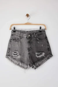 TRENDYOLMiLLA Color Bloklu denim Split Beach Mini High Waist Shorts & Bermuda - Image 6