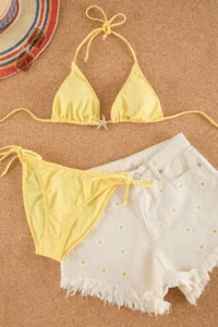 TRENDYOLMiLLA Beige denim Embroidered Beach Mini High Waist Shorts & Bermuda - Image 5