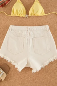 TRENDYOLMiLLA Beige denim Embroidered Beach Mini High Waist Shorts & Bermuda - Image 7