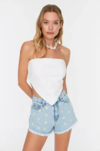 TRENDYOLMiLLA Mavi denim Embroidered Beach Mini High Waist Shorts & Bermuda - Image 2