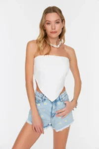 TRENDYOLMiLLA Mavi denim Embroidered Beach Mini High Waist Shorts & Bermuda - Image 3