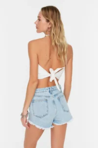 TRENDYOLMiLLA Mavi denim Embroidered Beach Mini High Waist Shorts & Bermuda - Image 5