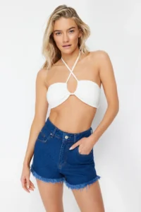 TRENDYOLMiLLA Mavi denim Mini Regular High Waist Beach Shorts - Image 3