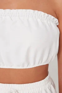 TRENDYOLMİLLA beachwear White Weaving Shirred Blouse-Pants Set - Image 4