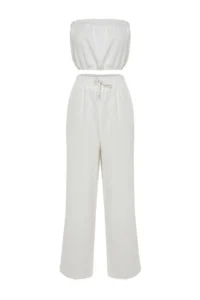 TRENDYOLMİLLA beachwear White Weaving Shirred Blouse-Pants Set - Image 7