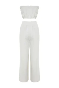 TRENDYOLMİLLA beachwear White Weaving Shirred Blouse-Pants Set - Image 8