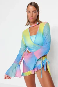 TRENDYOLMİLLA gradient Knitting Binding Detailed Beach Blouse-Skirt Set - Image 4