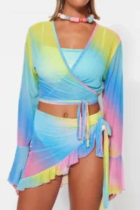 TRENDYOLMİLLA gradient Knitting Binding Detailed Beach Blouse-Skirt Set - Image 5