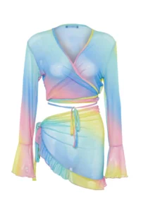 TRENDYOLMİLLA gradient Knitting Binding Detailed Beach Blouse-Skirt Set - Image 7