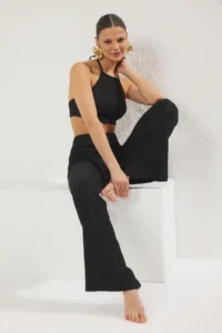 TRENDYOLMİLLA Black Knitting Beach Blouse-Pants Set