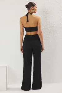 TRENDYOLMİLLA Black Knitting Beach Blouse-Pants Set - Image 4