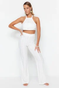 TRENDYOLMİLLA beachwear Ecru Knitting Blouse-Pants Set