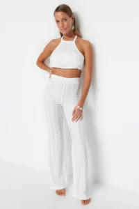 TRENDYOLMİLLA beachwear Ecru Knitting Blouse-Pants Set - Image 2