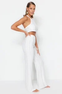 TRENDYOLMİLLA beachwear Ecru Knitting Blouse-Pants Set - Image 3