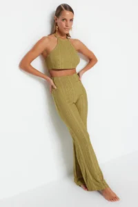 TRENDYOLMİLLA beachwear Khaki Knitting Blouse-Pants Set