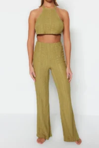 TRENDYOLMİLLA beachwear Khaki Knitting Blouse-Pants Set - Image 4