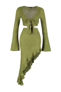 TRENDYOLMİLLA beachwear Green Weaving Frilly Blouse-Skirt Set - Image 7