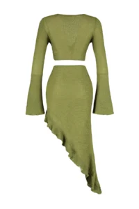 TRENDYOLMİLLA beachwear Green Weaving Frilly Blouse-Skirt Set - Image 8