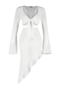 TRENDYOLMİLLA beachwear White Weaving Frilly Blouse-Skirt Set - Image 7