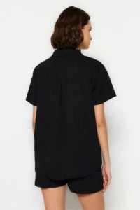 TRENDYOLMİLLA Black Weaving Beach Shirt Shorts Set - Image 6