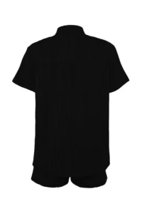 TRENDYOLMİLLA Black Weaving Beach Shirt Shorts Set - Image 8